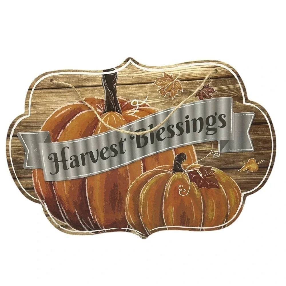 HARVEST BLESSINGS WALL DECOR PLAQUES RUSTIC AUTUMN HANGING SIGN FARMHOUSE